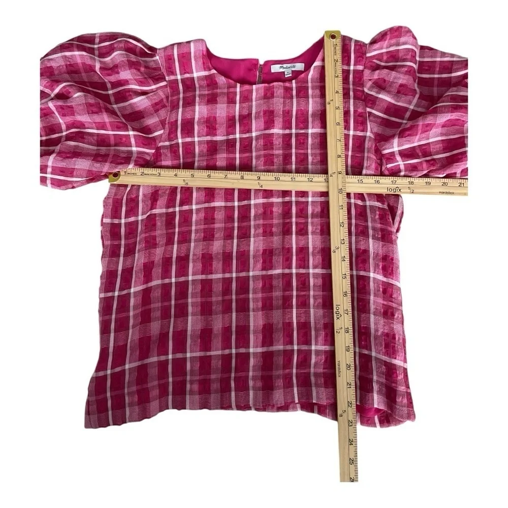 Madewell Pink Plaid Puff Sleeve Blouse Top Women’s Size Small